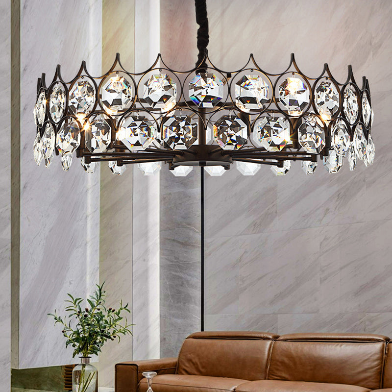 Geometric Living Room Chandelier Pendant Light Beveled Crystal Post-Modern Hanging Light in Black Clearhalo 'Ceiling Lights' 'Chandeliers' 'Modern Chandeliers' 'Modern' Lighting' 2136600