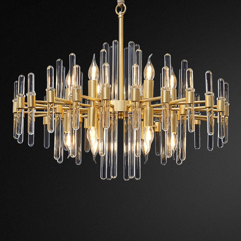 Metallic Radiating Chandelier Lighting Minimalist Gold Pendant Light with Crystal Rod Decor Clearhalo 'Ceiling Lights' 'Chandeliers' 'Modern Chandeliers' 'Modern' Lighting' 2136629