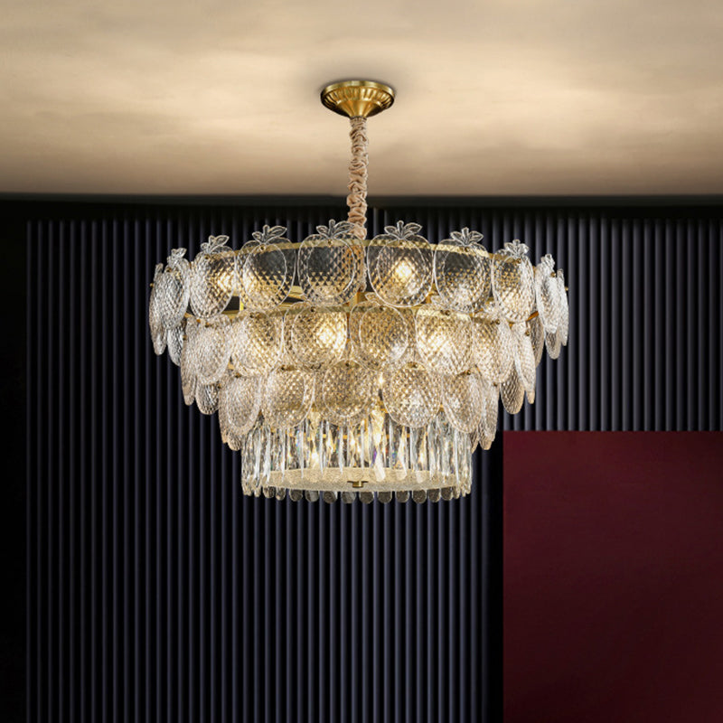 Apple Shaped Chandelier Light Simplicity Textured Glass Living Room Pendant Light Fixture in Gold Clearhalo 'Ceiling Lights' 'Chandeliers' 'Modern Chandeliers' 'Modern' Lighting' 2136675