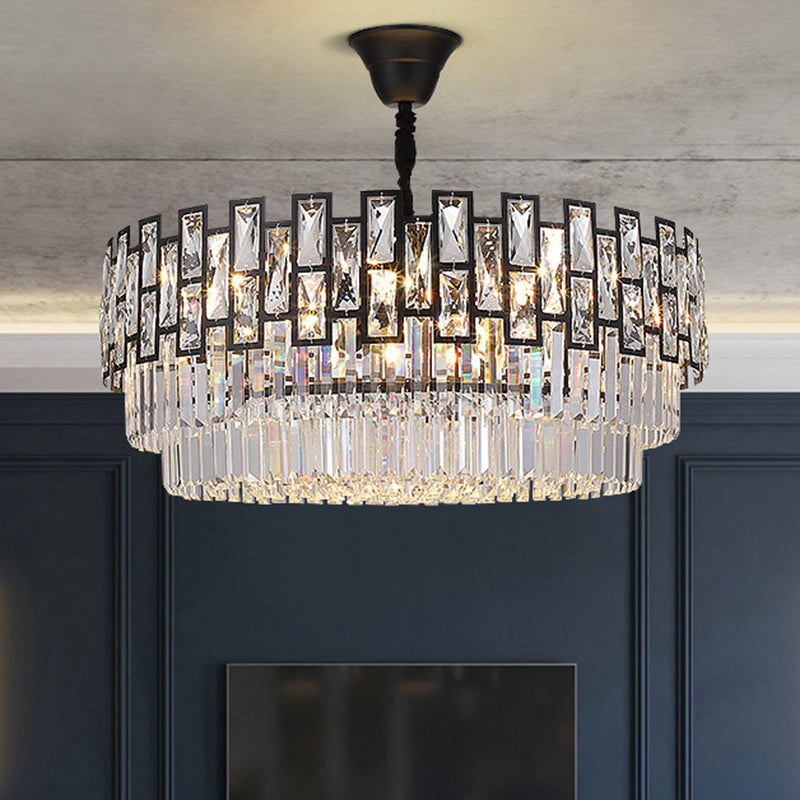 Black Round Ceiling Lighting Postmodern Faceted Crystal Chandelier Light Fixture for Living Room Clearhalo 'Ceiling Lights' 'Chandeliers' 'Modern Chandeliers' 'Modern' Lighting' 2136699