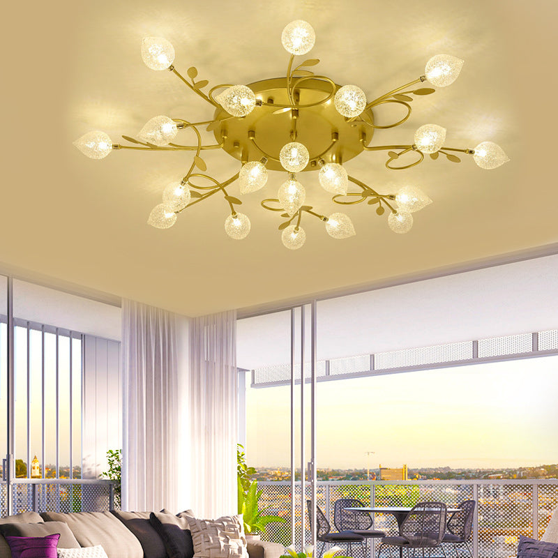 Branch Bubbled Glass Ceiling Lighting Contemporary 8/12/16/20 Lights Black/Gold Flush Mount Ceiling Fixture with Metal Arm Clearhalo 'Ceiling Lights' 'Chandeliers' 'Close To Ceiling Lights' 'Close to ceiling' 'Glass shade' 'Glass' 'Semi-flushmount' Lighting' 213674