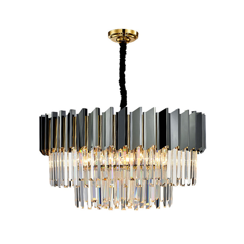 Tiered Suspension Light Artistic Strip Crystal Black Chandelier Light for Living Room Clearhalo 'Ceiling Lights' 'Chandeliers' 'Modern Chandeliers' 'Modern' Lighting' 2136797