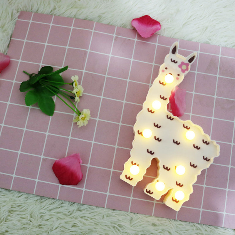 Alpaca Shaped Plastic LED Table Lamp Childrens White Battery Wall Lighting for Bedroom White Battery B Clearhalo 'Night Lights' 'Wall Lights' Lighting' 2137403