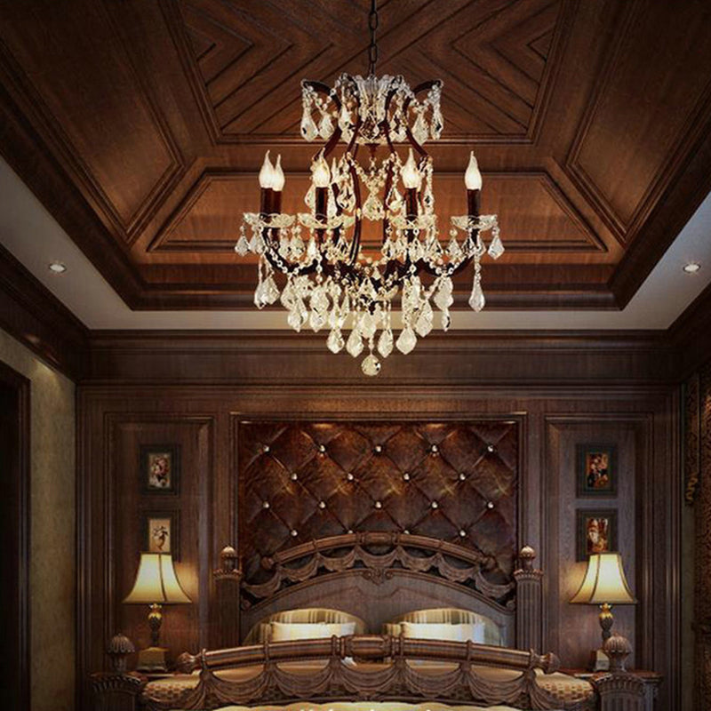 Vintage Candle Chandelier Pendant Light Crystal Draping Ceiling Hang Light in Rust 8 Rust Clearhalo 'Ceiling Lights' 'Chandeliers' Lighting' options 2138143_b59f0e2c-2b07-4b06-bcfa-5b751615f3ce