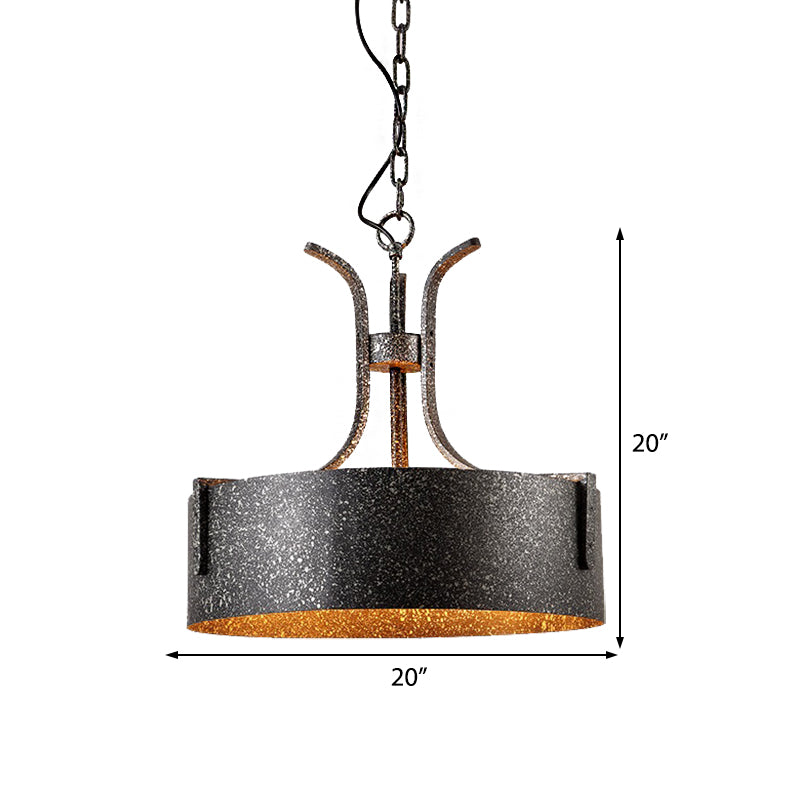 Metal Black Pendant Lamp Drum Shade 3-Light Vintage Chandelier Light Fixture with Elk, 12.5"/20" Wide Clearhalo 'Cast Iron' 'Ceiling Lights' 'Chandeliers' 'Industrial Chandeliers' 'Industrial' 'Metal' 'Middle Century Chandeliers' 'Rustic Chandeliers' 'Tiffany' Lighting' 214612
