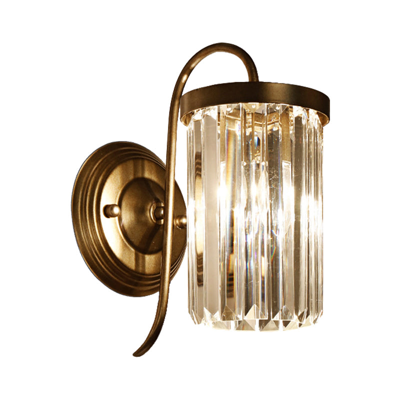 Prismatic Crystal Cylinder Wall Light Fixture Modern 1 Light Gold/Black Wall Mount Light Clearhalo 'Modern wall lights' 'Modern' 'Wall Lamps & Sconces' 'Wall Lights' Lighting' 214982