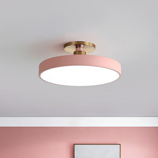 Round Flush Mount Light Nordic Style Acrylic Bedroom LED Semi Flush Ceiling Light Pink Clearhalo 'Ceiling Lights' 'Close To Ceiling Lights' 'Close to ceiling' 'Semi-flushmount' Lighting' 2162172
