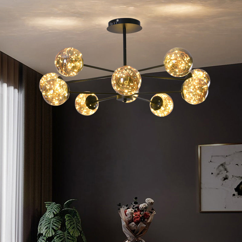 Simplicity Globe Shade Radial Suspension Light Clear Glass Living Room LED Chandelier Light Clearhalo 'Ceiling Lights' 'Chandeliers' 'Modern Chandeliers' 'Modern' Lighting' 2162546
