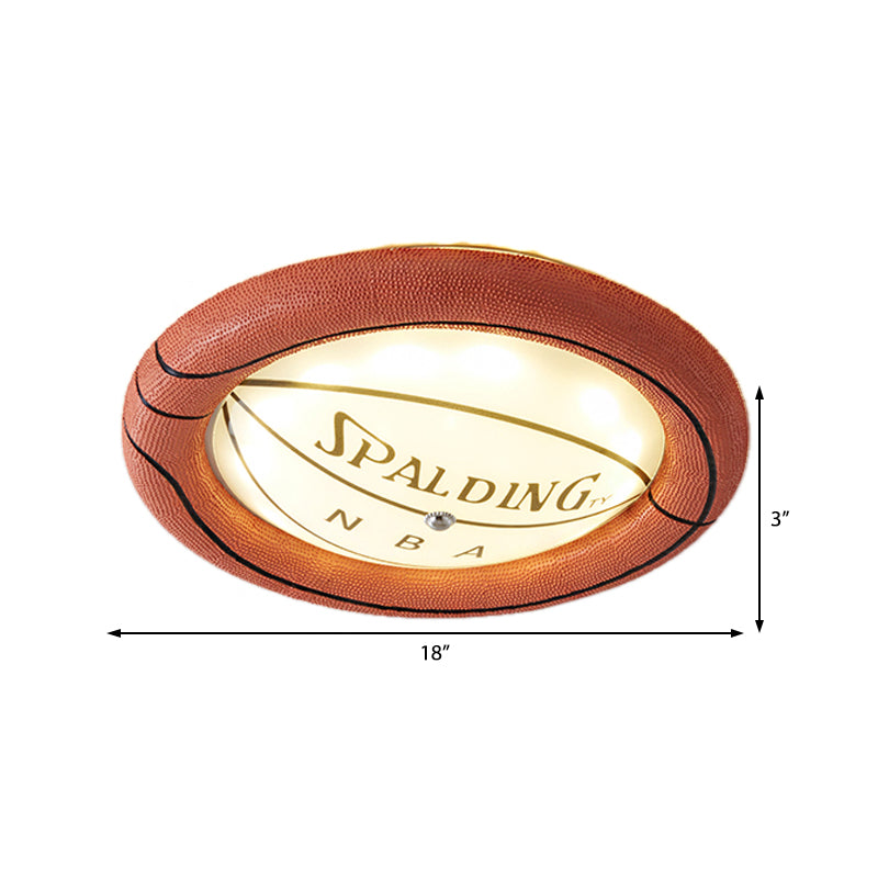 Brown Round Ceiling Mounted Light Cartoon LED Resin and Frosted Glass Flush Light with Basketball Design, Warm/White Light Clearhalo 'Ceiling Lights' 'Close To Ceiling Lights' 'Close to ceiling' 'Flush mount' Lighting' 216281