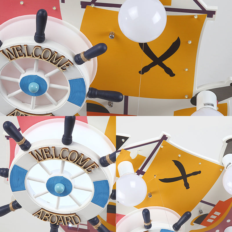Cartoon Rudder Design Ceiling Flush Mount Wooden 3 Lights Bedroom Flush Pendant Light in Yellow Clearhalo 'Ceiling Lights' 'Close To Ceiling Lights' 'Close to ceiling' 'Flush mount' Lighting' 216419