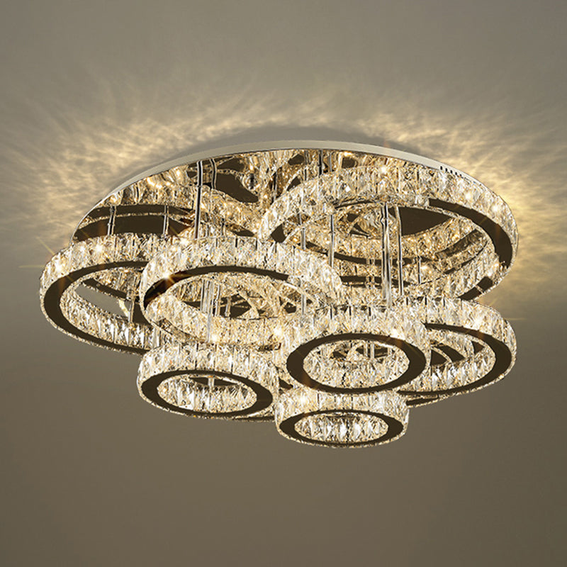 Stainless-Steel Circular LED Semi Flush Light Simplicity Embedded Crystal Ceiling Flush Mount Clearhalo 'Ceiling Lights' 'Close To Ceiling Lights' 'Close to ceiling' 'Semi-flushmount' Lighting' 2172617