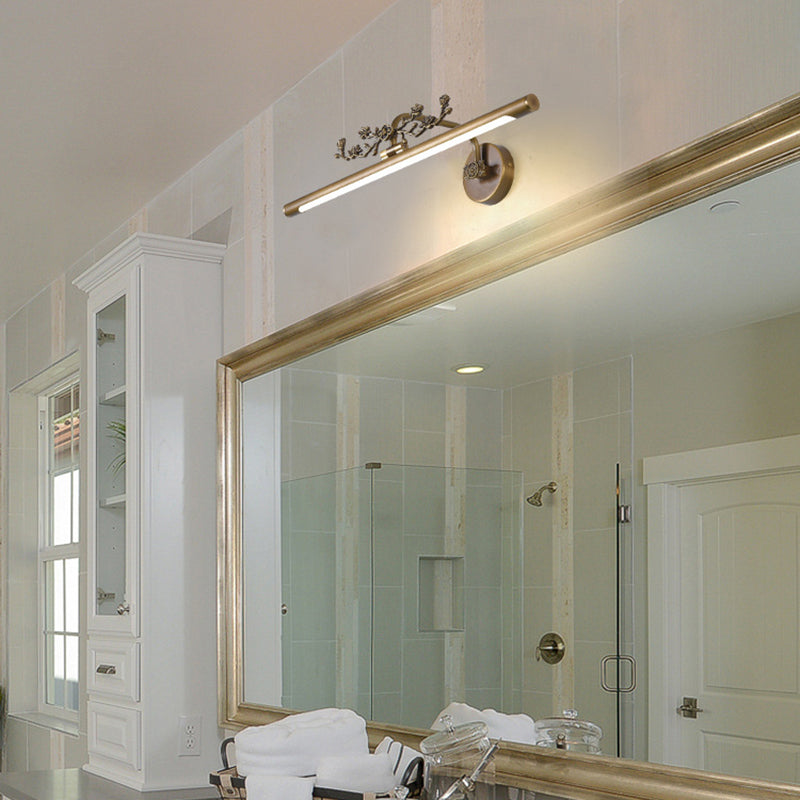 Elongated Vanity Lighting Traditional 14"/18"/23" W LED Metal Sconce Light Fixture for Bathroom in Black/Antique Brass Antique Brass 23" Clearhalo 'Vanity Lights' 'Wall Lights' Lighting' 217735