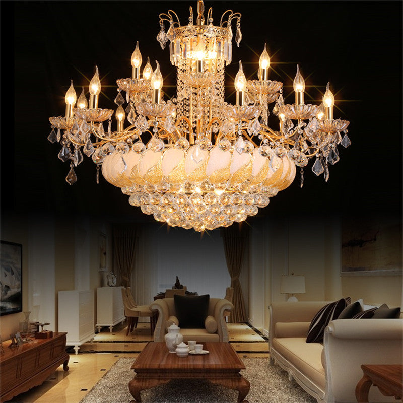 Cascading Living Room Chandelier Lamp Crystal Ball 14/20 Heads Contemporary Ceiling Pendant Light, 23.5"/31.5" W Gold 31.5" Clearhalo 'Ceiling Lights' 'Chandeliers' Lighting' options 2181656_195c4e6d-ea56-4c7a-864e-a336b7db7d60