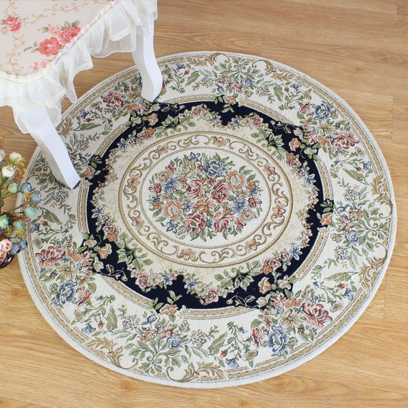 Victorian Style Jacquard Rug Multicolor Cotton Carpet Pet-Friendly Non Slip Backing Rug for Dining Room Dark Blue Clearhalo 'Area Rug' 'Rugs' 'Shabby Chic' Rug' 2183917