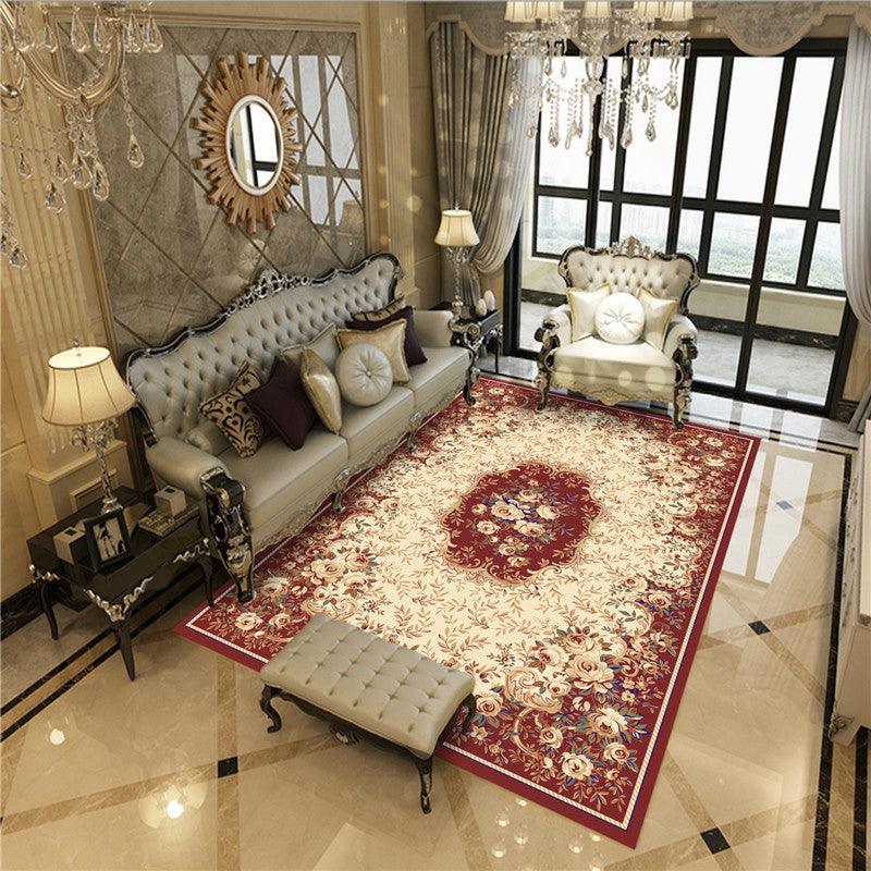 Imperial Peonies Print Rug Multi Colored Victorian Carpet Synthetics Machine Washable Non-Slip Backing Pet Friendly Rug for Room Red Clearhalo 'Area Rug' 'Rugs' 'Shabby Chic' Rug' 2184302