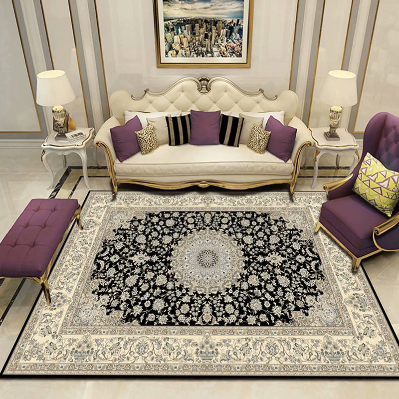 Victoria Print Rug Multi Color Polypropylene Rug Non-Slip Stain Resistant Washable Indoor Rug for Living Room Black-Gray Clearhalo 'Area Rug' 'Rugs' 'Shabby Chic' Rug' 2184333