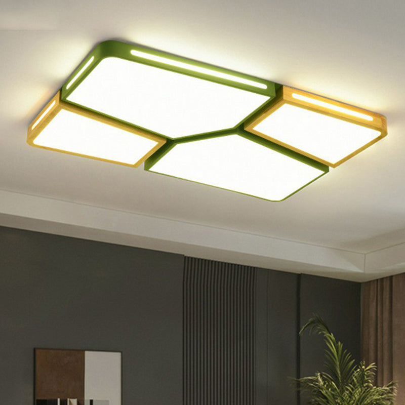 Splicing Rectangle Flush Light Macaron Acrylic Living Room LED Flush Ceiling Light Fixture Green Clearhalo 'Ceiling Lights' 'Close To Ceiling Lights' 'Close to ceiling' 'Flush mount' Lighting' 2186833