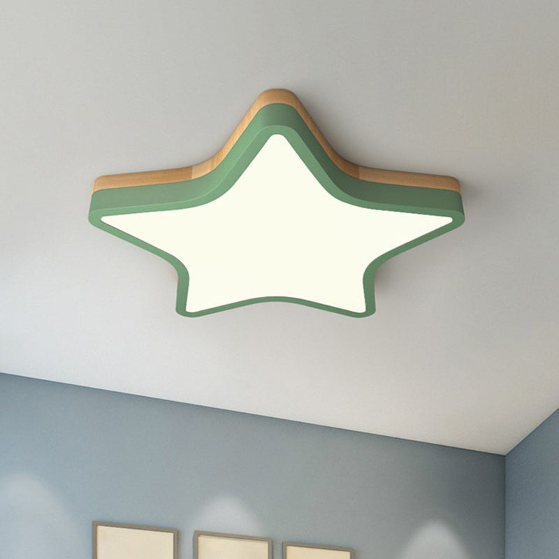 Nordic Star Shaped Flush Ceiling Light Wooden Kids Bedroom LED Flush Mount Lighting Fixture Green Clearhalo 'Ceiling Lights' 'Close To Ceiling Lights' 'Close to ceiling' 'Flush mount' Lighting' 2186855