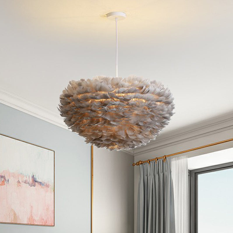 Hemispherical Living Room Feather Pendant Light Feather 1-Light Modern Suspension Light Fixture Clearhalo 'Ceiling Lights' 'Modern Pendants' 'Modern' 'Pendant Lights' 'Pendants' Lighting' 2187497