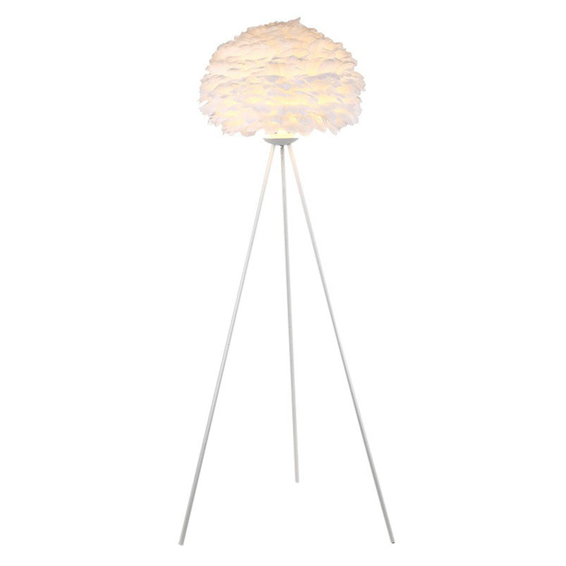 Nordic Style Tripod Floor Lamp Metal Single-Bulb Living Room Standing Lighting with Feather Shade in White Clearhalo 'Floor Lamps' 'Lamps' Lighting' 2196962