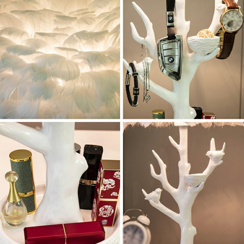 Artistic Tree Branch Table Light Resin Single Living Room Nightstand Lighting with Feather Shade in White Clearhalo 'Lamps' 'Table Lamps' Lighting' 2197008