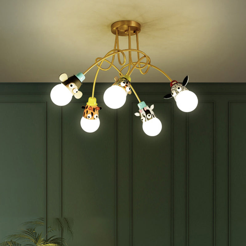Animal Head Semi Flush Kids Metallic Kindergarten Flush Ceiling Light Fixture in Gold Clearhalo 'Ceiling Lights' 'Close To Ceiling Lights' 'Close to ceiling' 'Semi-flushmount' Lighting' 2197112