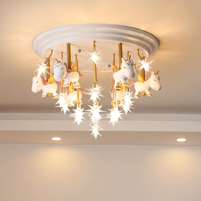 Resin Unicorn LED Semi Flush Nursery Flush Ceiling Light Fixture with Clear Glass Shade Clearhalo 'Ceiling Lights' 'Close To Ceiling Lights' 'Close to ceiling' 'Semi-flushmount' Lighting' 2197184