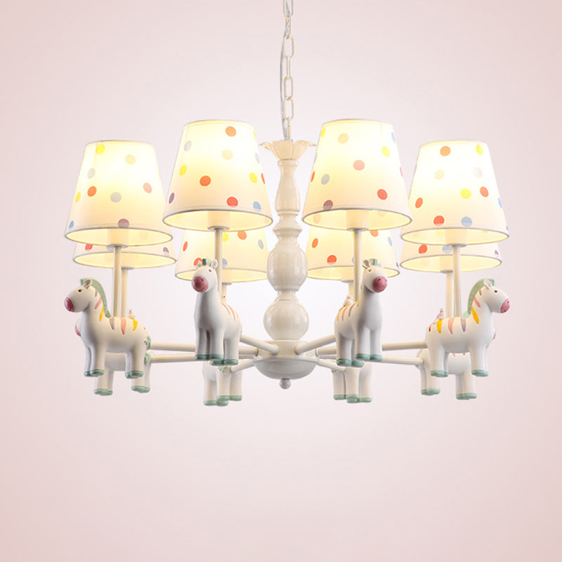 Zebra Bedroom Chandelier Pendant Light Resin Childrens Hanging Light with Patterned Fabric Shade 8 White Clearhalo 'Ceiling Lights' 'Chandeliers' Lighting' options 2197373_380428fb-35b1-4f8e-b8e2-5d3eaf4fe3a7