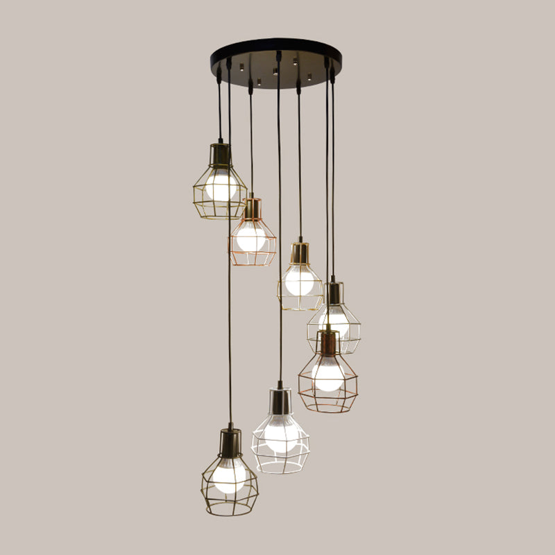 Metal Grenade Cage Suspension Light Minimalist Black Multi Light Pendant for Staircase Clearhalo 'Ceiling Lights' 'Modern Pendants' 'Modern' 'Pendant Lights' 'Pendants' Lighting' 2197699