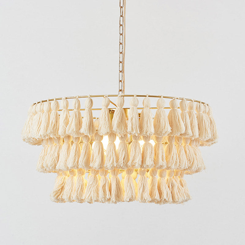 Simplicity Tiered Round Suspension Lighting Single Tassel Pendant Ceiling Light for Living Room Beige Clearhalo 'Ceiling Lights' 'Pendant Lights' 'Pendants' Lighting' 2198194_8a31b03b-e2f9-4b41-b0fa-5e7a6b337420