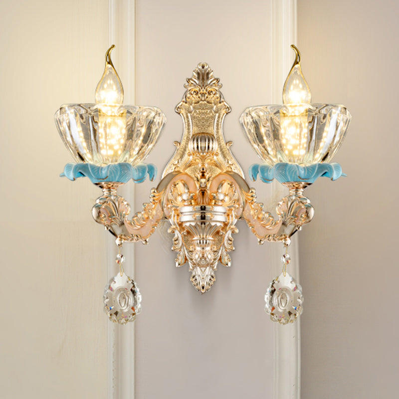 Weathered Zinc Shaded Wall Light Vintage Imitation Jade Corridor Wall Mounted Lamp with Crystal Accent 2.0 Dark Weathered Zinc H Clearhalo 'Wall Lamps & Sconces' 'Wall Lights' Lighting' 2198526