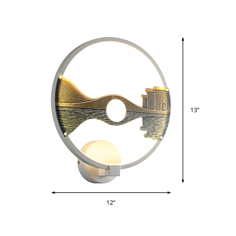 Black/White Circular Sconce Light Fixture LED Acrylic Wall Mount Lamp with Chinese Style Scenery Pattern, 12 Dia" Clearhalo 'Modern wall lights' 'Modern' 'Wall Lamps & Sconces' 'Wall Lights' Lighting' 220072