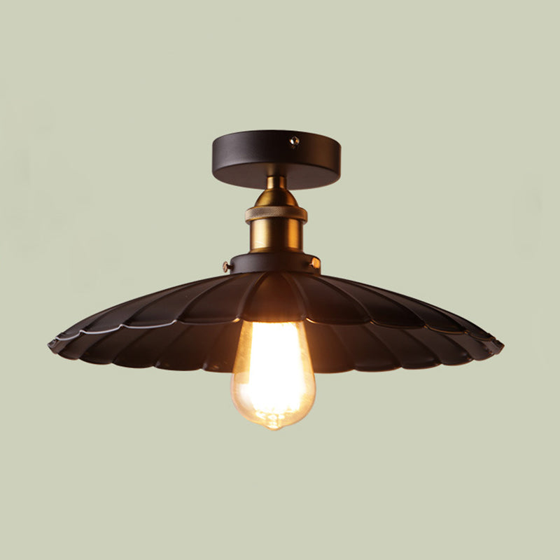 Umbrella Semi Flush Mount Simplicity Single Dining Room Flushmount Ceiling Light in Black Clearhalo 'Ceiling Lights' 'Close To Ceiling Lights' 'Close to ceiling' 'Flush mount' 'Industrial Flush Mount' Lighting' 2204594