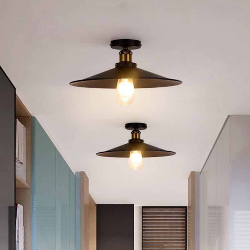 Metallic Shaded Flush Mount Lighting Retro Style Single-Bulb Corridor Semi Flush Ceiling Light in Black Clearhalo 'Ceiling Lights' 'Close To Ceiling Lights' 'Close to ceiling' 'Flush mount' 'Industrial Flush Mount' Lighting' 2204603