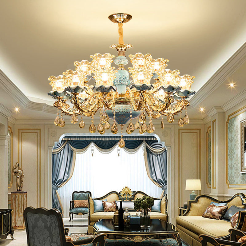 Flared Living Room Ceiling Lighting Traditional Ruffle Glass Blue ...