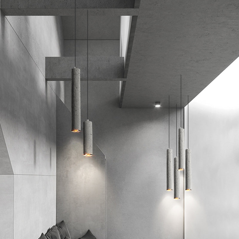 Cylinder Dining Room Ceiling Light Cement Nordic Style Hanging Pendant Light in Grey Clearhalo 'Ceiling Lights' 'Modern Pendants' 'Modern' 'Pendant Lights' 'Pendants' Lighting' 2205572