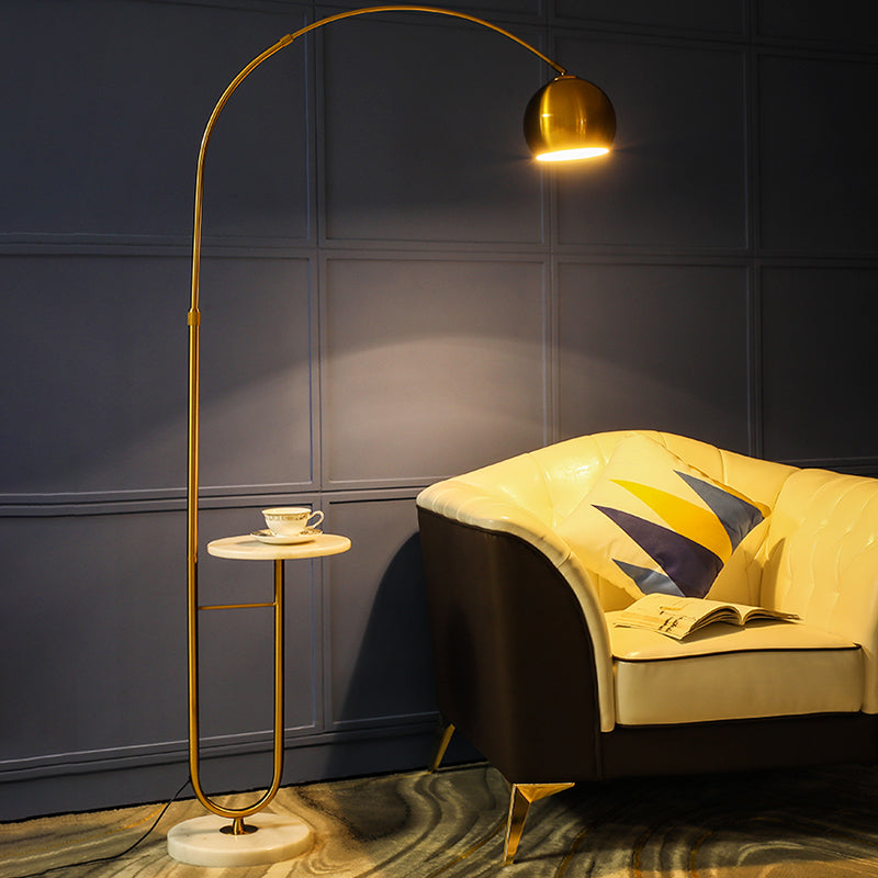 Fishing Rod Living Room Floor Lamp Metal Single Minimalistic Standing Lighting with Dome Shade and Marble Base Clearhalo 'Floor Lamps' 'Lamps' Lighting' 2205707