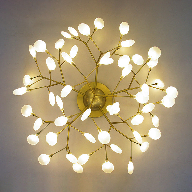 Tree Branch Living Room LED Semi Flush Metallic Postmodern Ceiling Mount Chandelier Clearhalo 'Ceiling Lights' 'Close To Ceiling Lights' 'Close to ceiling' 'Semi-flushmount' Lighting' 2205833