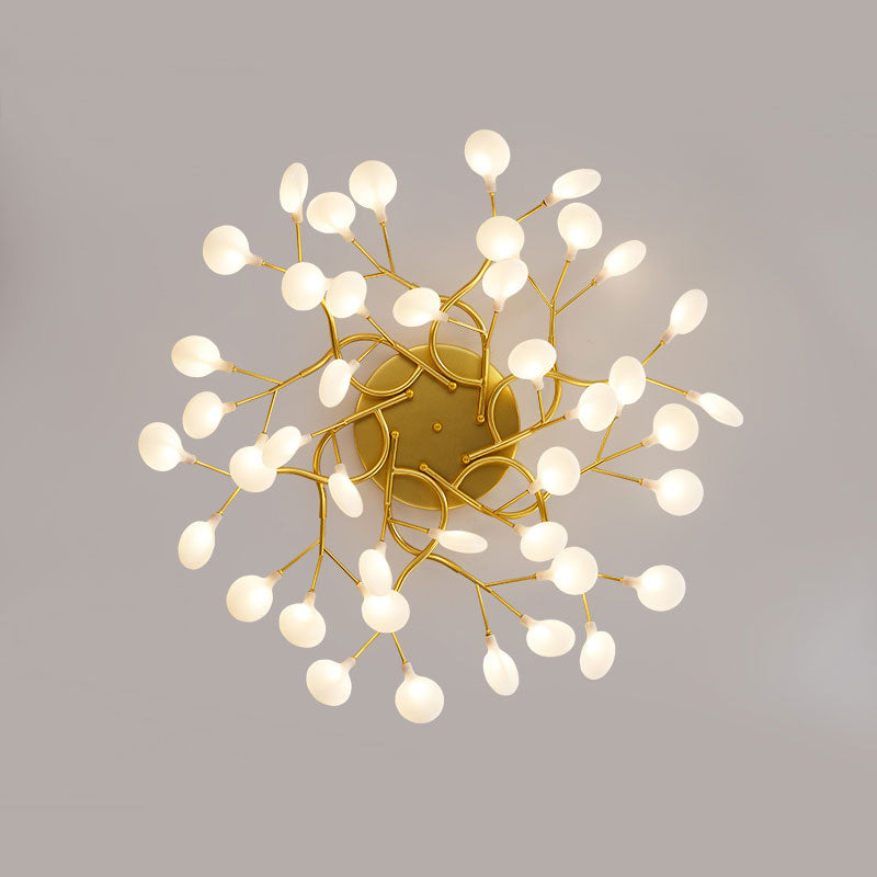 Tree Branch Living Room LED Semi Flush Light Metallic Post-Modern Flush Chandelier Light with Firefly Shade Clearhalo 'Ceiling Lights' 'Close To Ceiling Lights' 'Close to ceiling' 'Semi-flushmount' Lighting' 2206060