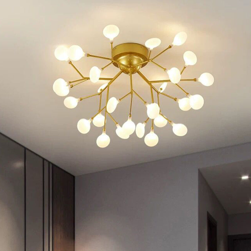 Nordic Firefly LED Semi Flush Light Glass Dining Room Flush Mount Ceiling Chandelier in Gold Clearhalo 'Ceiling Lights' 'Close To Ceiling Lights' 'Close to ceiling' 'Semi-flushmount' Lighting' 2206083