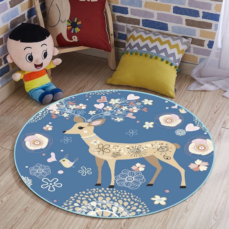 Multi Colored Comfort Rug Cotton Blend Animal Printed Rug Pet Friendly Easy Care Carpet for Childrens Room Light Blue Clearhalo 'Area Rug' 'Rug' 2207890