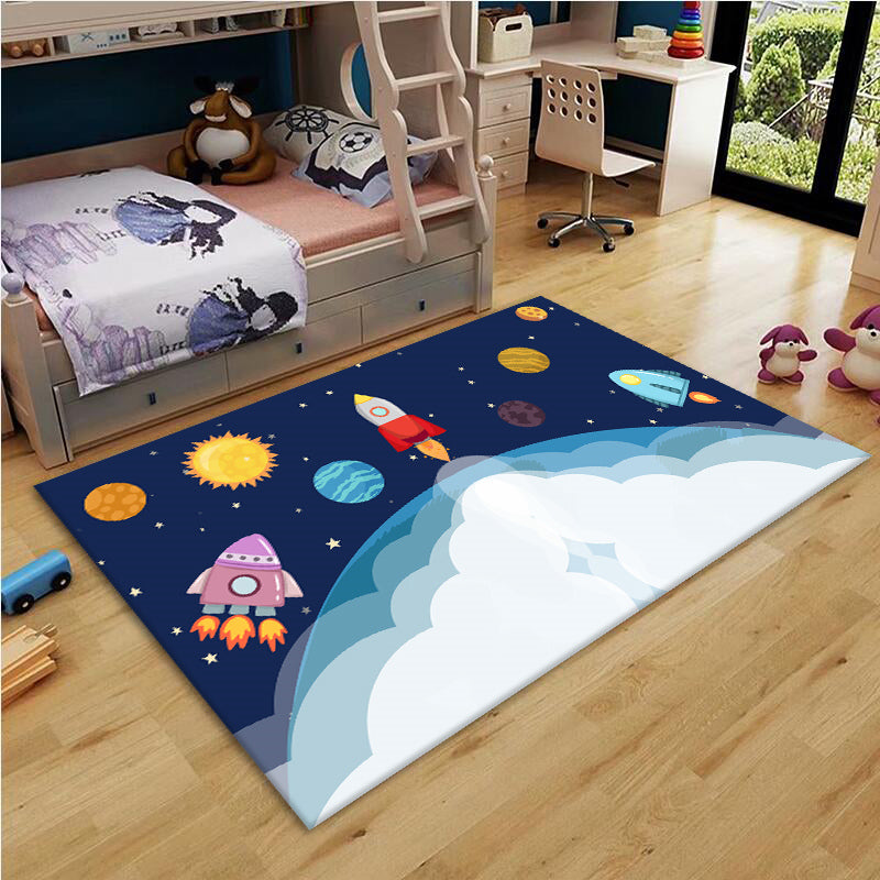 Multi-Color Childrens Room Rug Cute Cartoon Animal Print Carpet Polyster Pet Friendly Easy Care Area Rug Dark Blue-White Clearhalo 'Area Rug' 'Rug' 2208236