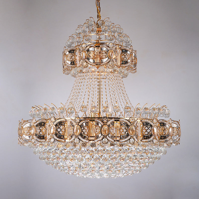 Modernism Basket Hanging Lamp Faceted Crystal Ball 9 Lights Dining Room Chandelier Light in Gold Clearhalo 'Ceiling Lights' 'Chandeliers' 'Modern Chandeliers' 'Modern' Lighting' 220964