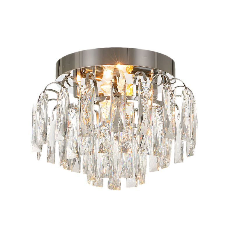 Round Flush Mount Light Modern Faceted Clear Crystal Prism 2 Lights Chrome/Gold Ceiling Light Clearhalo 'Ceiling Lights' 'Close To Ceiling Lights' 'Close to ceiling' 'Flush mount' Lighting' 221085