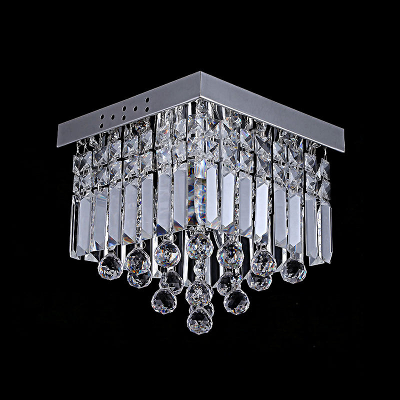 Cubic Ceiling Mount Modern Crystal 2 Lights Chrome Flush Mount Light Fixture for Bedroom Clearhalo 'Ceiling Lights' 'Close To Ceiling Lights' 'Close to ceiling' 'Flush mount' Lighting' 221128