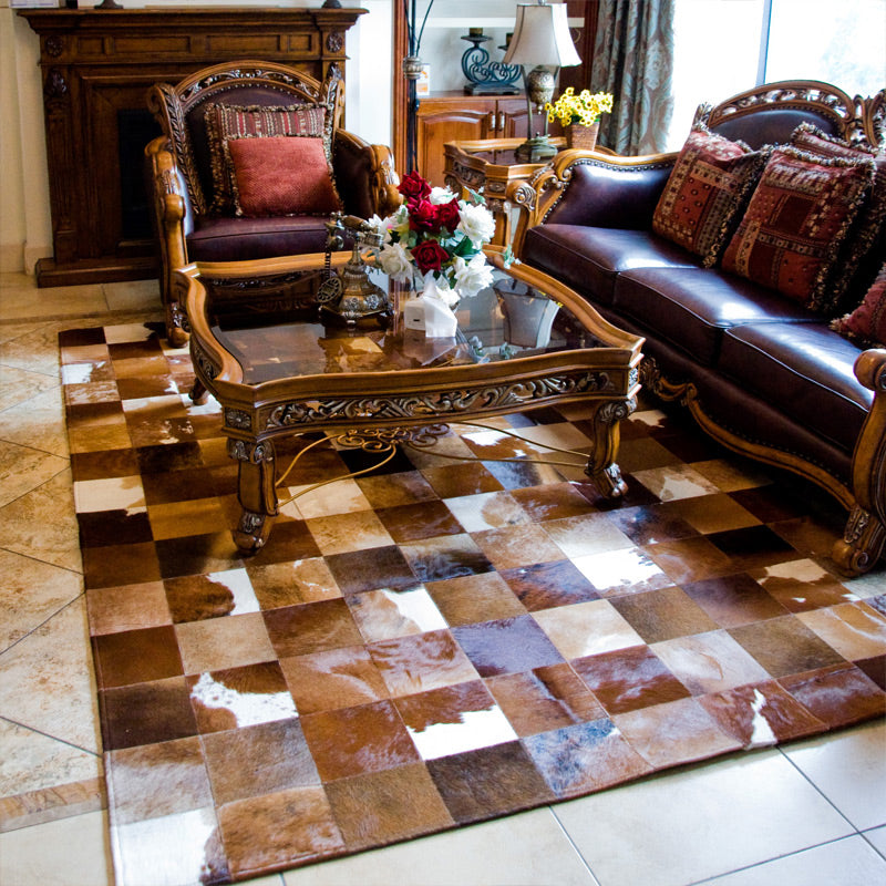 Industrial Plaid Patterned Rug Multi-Color Cowhide Indoor Rug Stain-Resistant Pet Friendly Area Carpet for Parlor Dark Brown Clearhalo 'Area Rug' 'Rug' 2213294