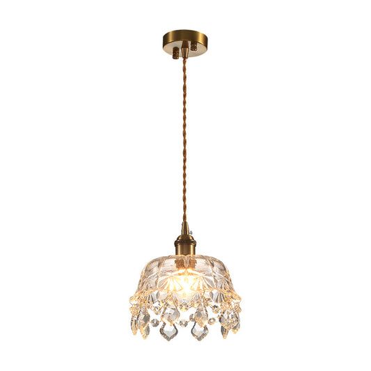 Single-Bulb Suspension Lighting Retro Style Dome Clear Glass Pendant Ceiling Light with Dangling Crystal Clearhalo 'Ceiling Lights' 'Glass shade' 'Glass' 'Industrial Pendants' 'Industrial' 'Middle Century Pendants' 'Pendant Lights' 'Pendants' 'Tiffany' Lighting' 2216552