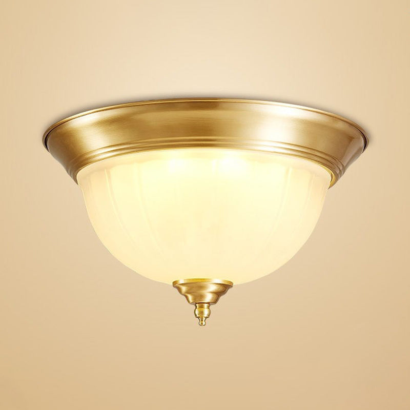 Bowl Handblown Glass Flush Mount Lighting Retro Living Room Flush Mount Ceiling Light in Gold Clearhalo 'Ceiling Lights' 'Close To Ceiling Lights' 'Close to ceiling' 'Flush mount' Lighting' 2216803