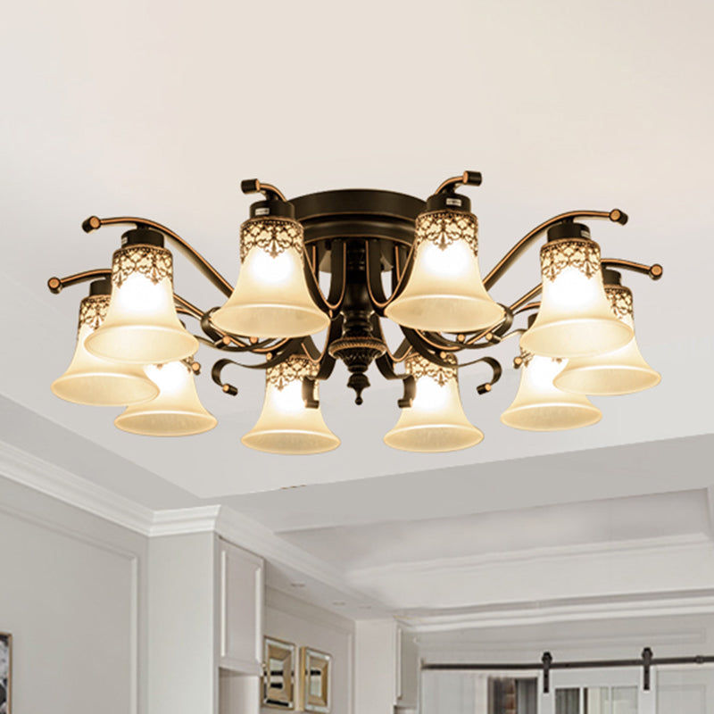 Handblown Glass Black Semi Flush Flared Shade Traditional Ceiling Mount Chandelier 10 Black Clearhalo 'Ceiling Lights' 'Close To Ceiling Lights' 'Close to ceiling' 'Glass shade' 'Glass' 'Semi-flushmount' Lighting' 2216823