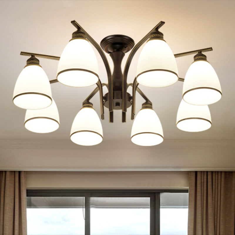 Shaded Cream Glass Semi Flush Light Rustic Living Room Flush Mount Ceiling Chandelier Clearhalo 'Ceiling Lights' 'Close To Ceiling Lights' 'Close to ceiling' 'Semi-flushmount' Lighting' 2216851